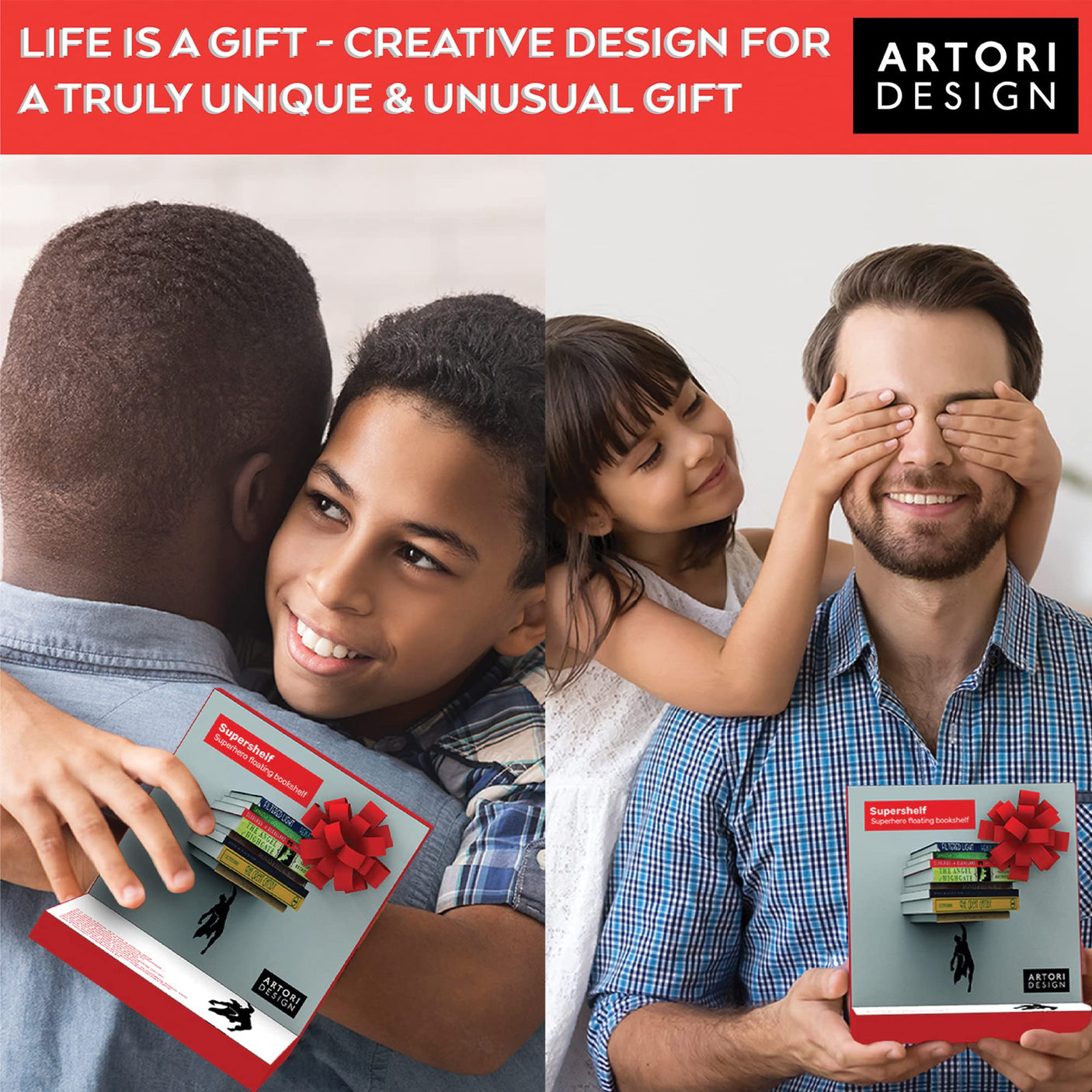 Artori Design Floating Bookshelf for Kids, Invisible Metal Book Shelf, Wall Decore Bookshelf for Book Lovers (Superhero) - Build Your Ideas