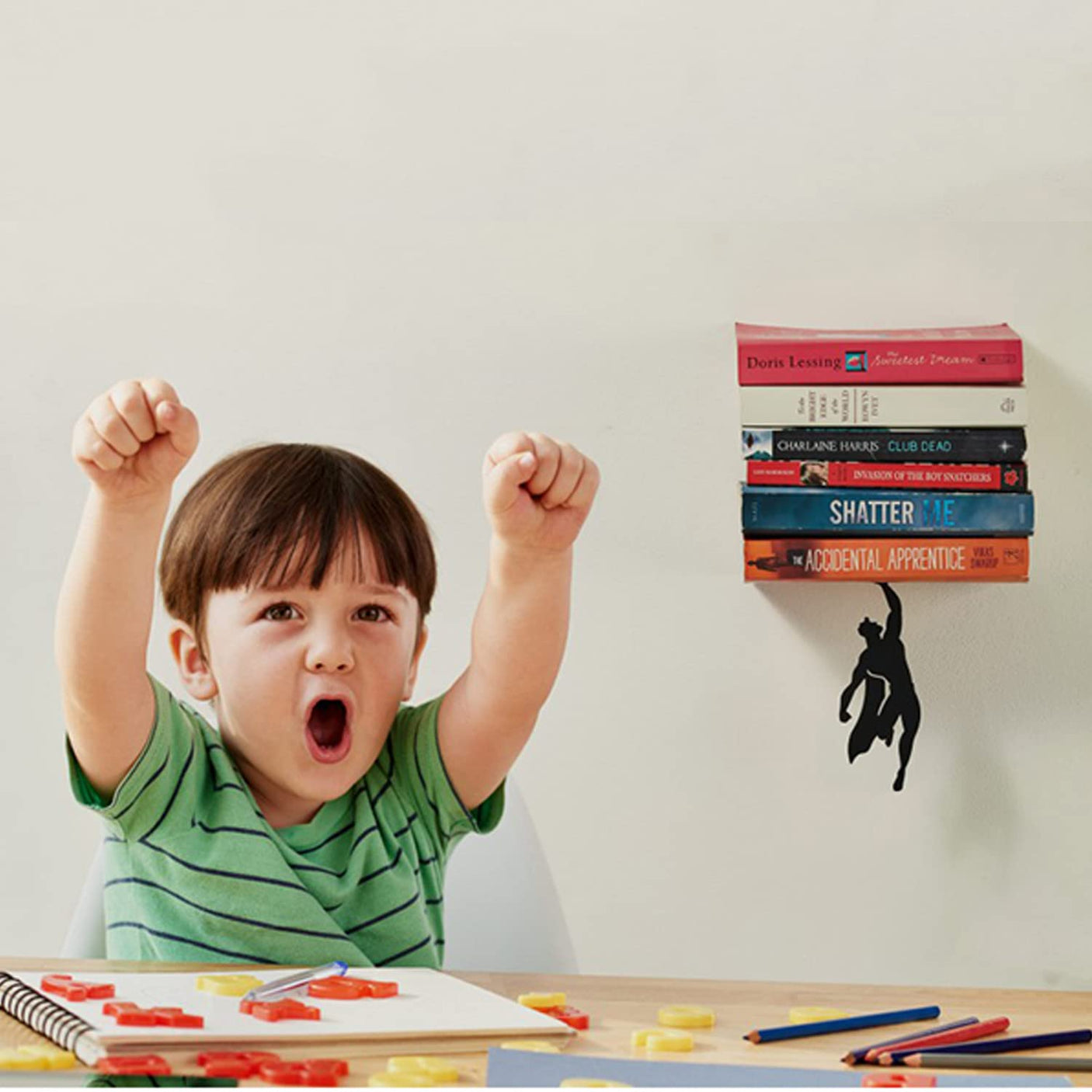 Artori Design Floating Bookshelf for Kids, Invisible Metal Book Shelf, Wall Decore Bookshelf for Book Lovers (Superhero) - Build Your Ideas