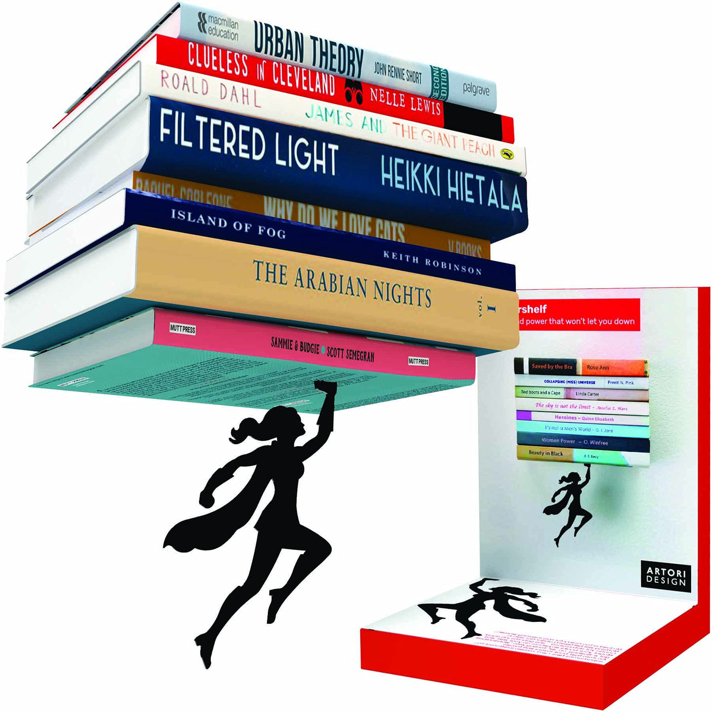 Artori Design Floating Bookshelf for Kids, Invisible Metal Book Shelf, Wall Decore Bookshelf for Book Lovers (Superhero) - Build Your Ideas
