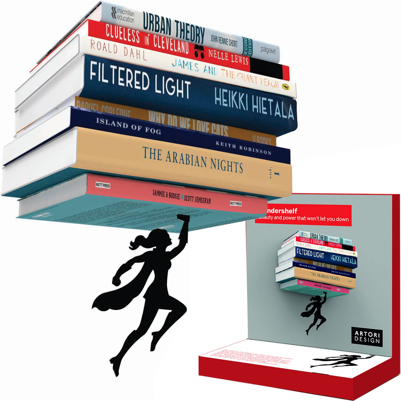 Artori Design Floating Bookshelf for Kids, Invisible Metal Book Shelf, Wall Decore Bookshelf for Book Lovers (Superhero) - Build Your Ideas