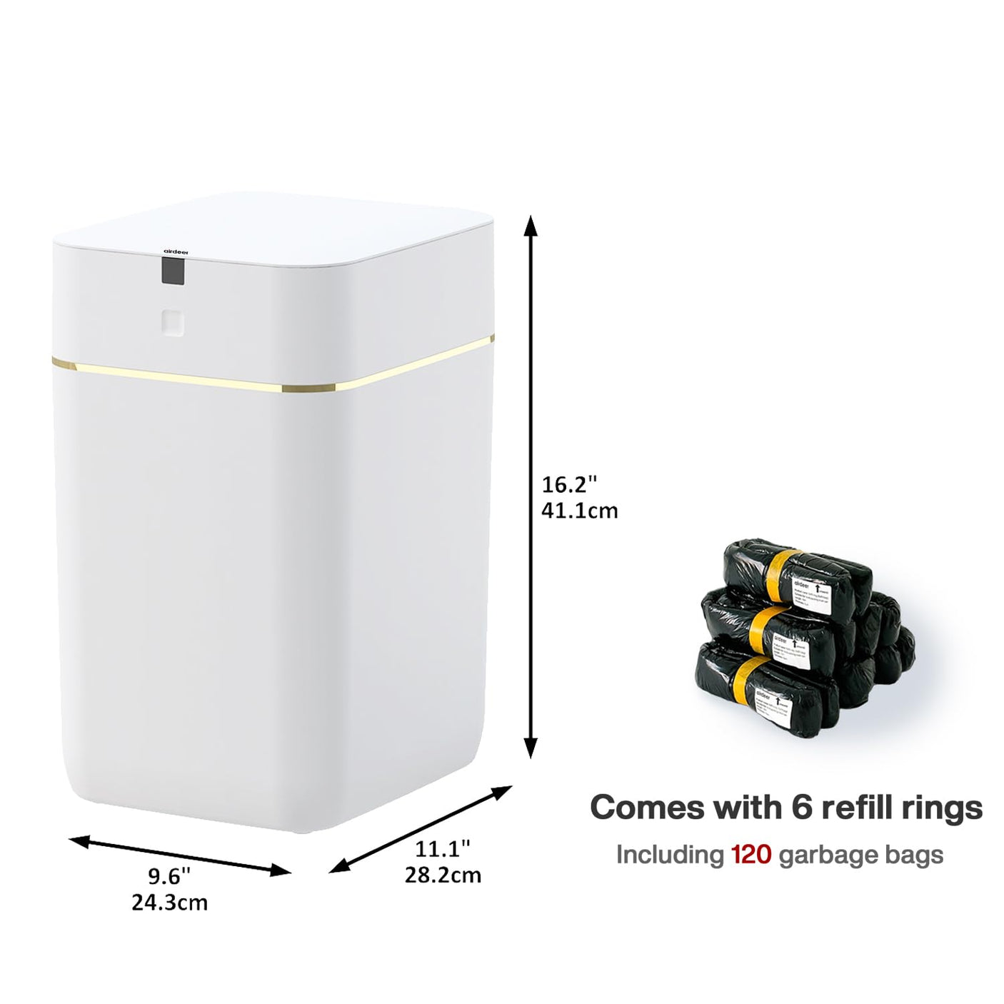 Automatic Trash Can, 4 Gallon Self Sealing and Self - Changing Smart Trash Can, Motion Sensor, Touchless Garbage can with lid for Kitchen Bathroom Bedroom Office, 6 Refill Rings(A1, White) - Build Your Ideas
