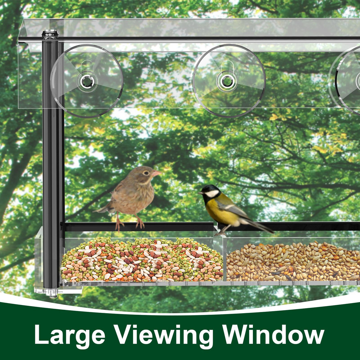Bird Feeder, Window Bird Feeder for Ourside Viewing with Strong Suction Cups, Detachable Seed Tray, Clear Acrylic Birdfeeder with Drinking - Water Sink, Waterproof roof, Drain Hole, Outdoor Hanging Kits - Build Your Ideas