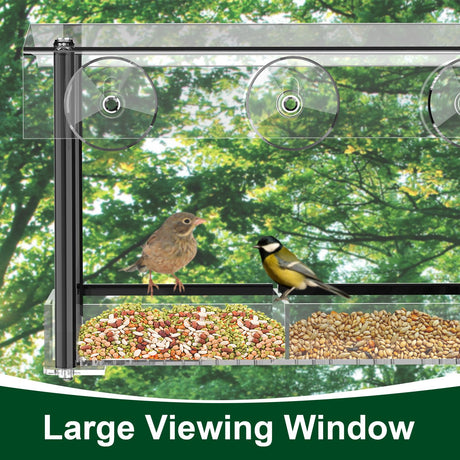 Bird Feeder, Window Bird Feeder for Ourside Viewing with Strong Suction Cups, Detachable Seed Tray, Clear Acrylic Birdfeeder with Drinking - Water Sink, Waterproof roof, Drain Hole, Outdoor Hanging Kits - Build Your Ideas