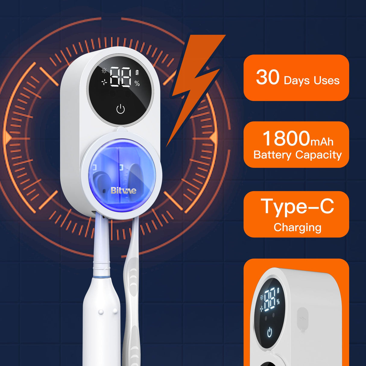 Bitvae Toothbrush Cleaner & Toothbrush Holder, Cleaning and Air Drying, LED Smart Screen, Rechargeable Wall Mount Toothbrush Holder for Bathrooms - Build Your Ideas
