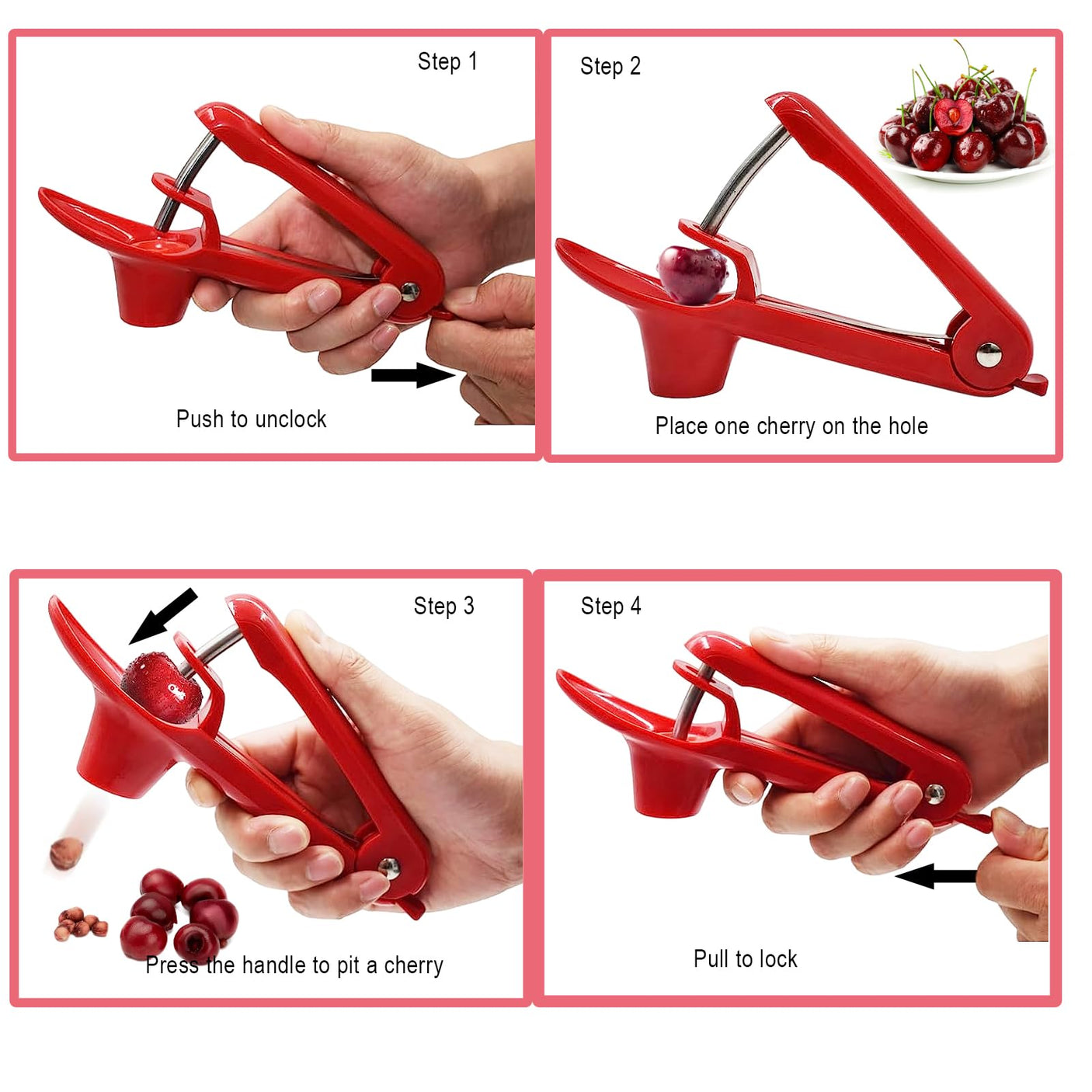 Cherry Pitter, Stainless Steel Olive and Cherries Pitters Corer Tool with Space - Saving Lock Design, Multi - Function Fruit Pit Remover for Cherry Jam (Black) - Build Your Ideas