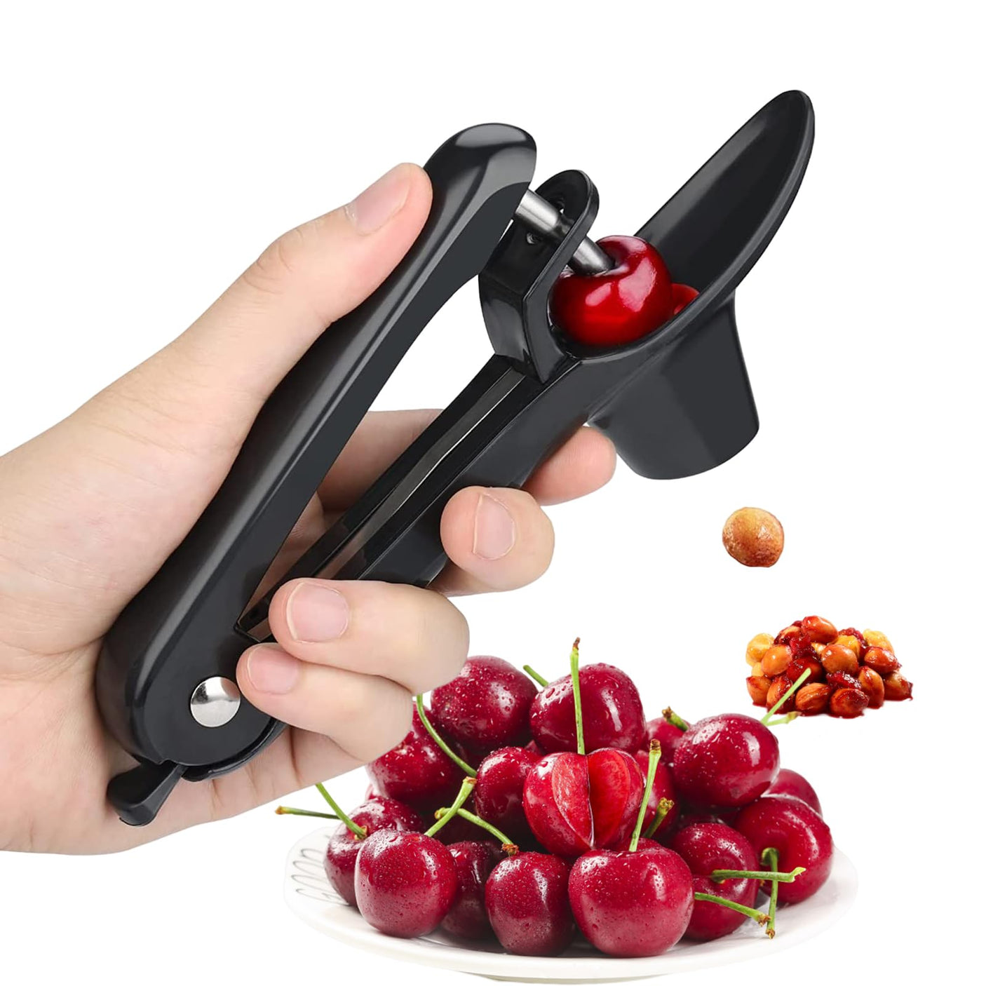 Cherry Pitter, Stainless Steel Olive and Cherries Pitters Corer Tool with Space - Saving Lock Design, Multi - Function Fruit Pit Remover for Cherry Jam (Black) - Build Your Ideas