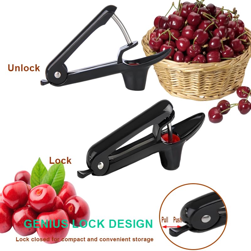 Cherry Pitter, Stainless Steel Olive and Cherries Pitters Corer Tool with Space - Saving Lock Design, Multi - Function Fruit Pit Remover for Cherry Jam (Black) - Build Your Ideas