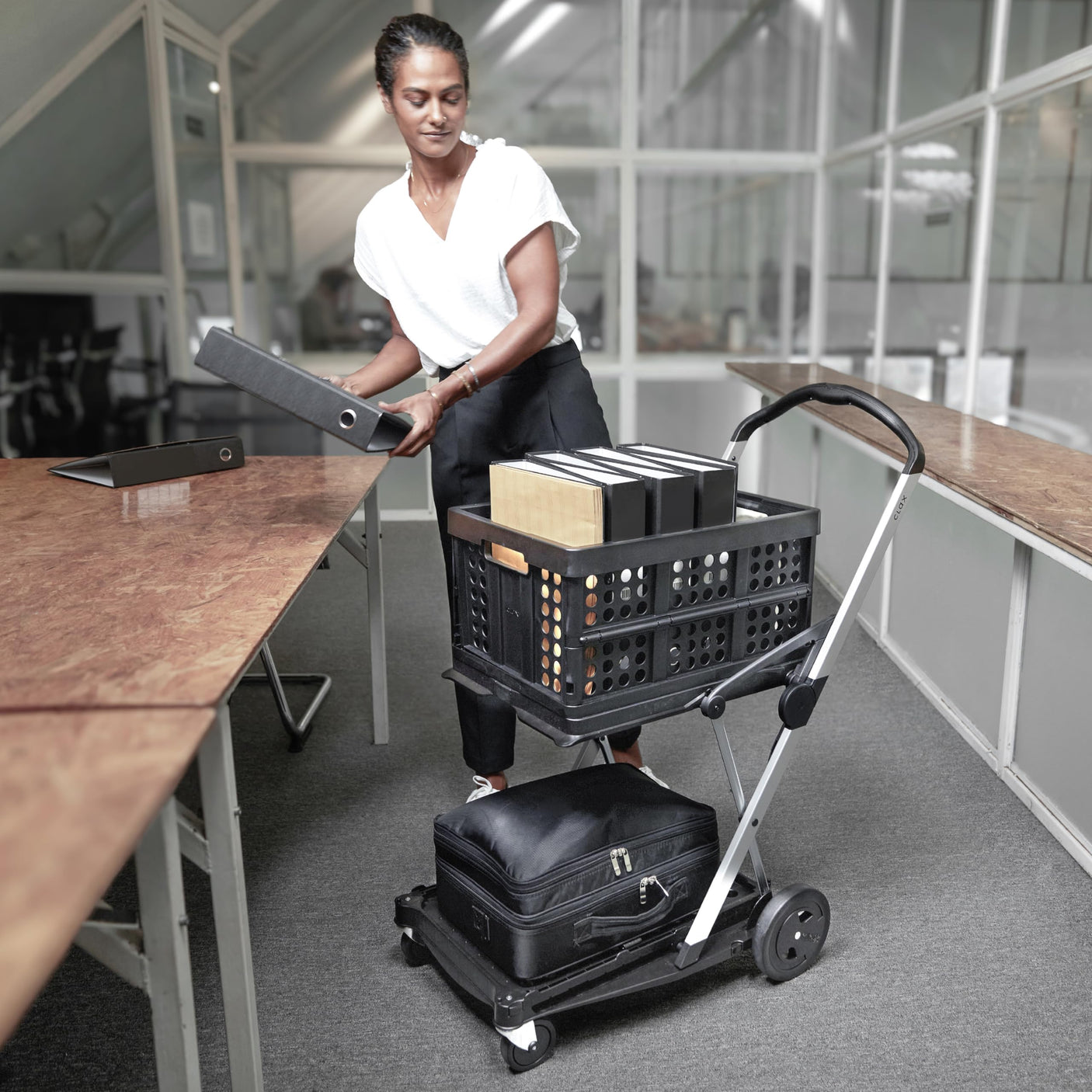 CLAX® The Original | Made in Germany | Multi use Functional Collapsible carts | Mobile Folding Trolley | Shopping cart with Storage Crate | Platform Truck (Green) - Build Your Ideas