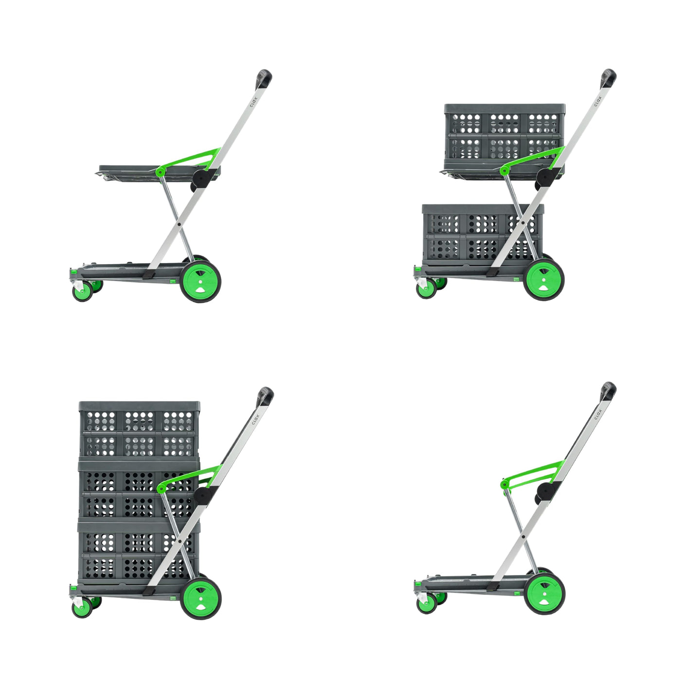 CLAX® The Original | Made in Germany | Multi use Functional Collapsible carts | Mobile Folding Trolley | Shopping cart with Storage Crate | Platform Truck (Green) - Build Your Ideas