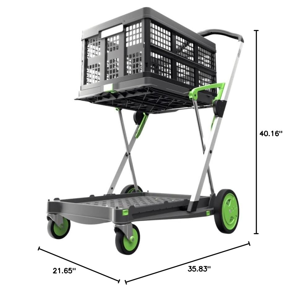 CLAX® The Original | Made in Germany | Multi use Functional Collapsible carts | Mobile Folding Trolley | Shopping cart with Storage Crate | Platform Truck (Green) - Build Your Ideas