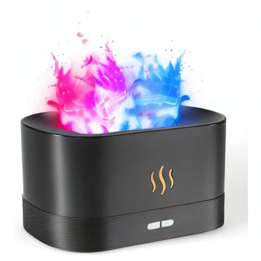 Colorful Flame Air Aroma Diffuser Humidifier, Upgraded 7 Flame Colors Noiseless Essential Oil Diffuser for Home,Office,Yoga with Auto - Off Protection 180mL (8Hours Black) - Build Your Ideas