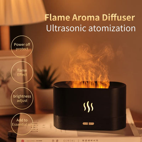 Colorful Flame Air Aroma Diffuser Humidifier, Upgraded 7 Flame Colors Noiseless Essential Oil Diffuser for Home,Office,Yoga with Auto - Off Protection 180mL (8Hours Black) - Build Your Ideas