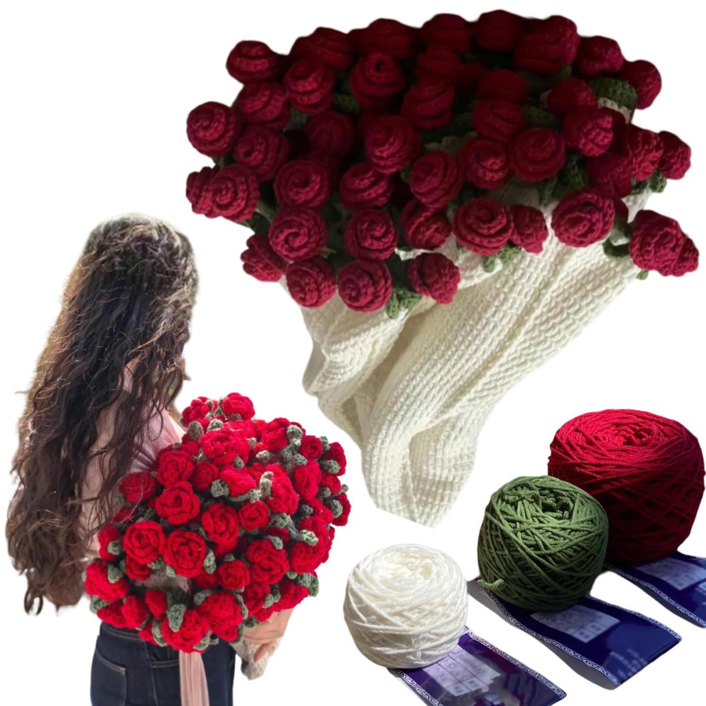 Crochet Flower Rose Bouquet Blanket Handmade – Surprise Bouquet Blanket, Romantic Knitted Rose Floral Bed Throw Blankets, Gift for Mother’s Day Birthday Home Decor (2.6ft Finished - Jasmine) - Build Your Ideas