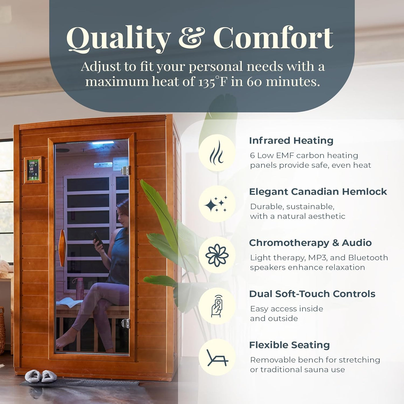 DYNAMIC SAUNAS Andora 2 - Person Low EMF FAR Infrared Sauna with Red Light & Bluetooth Speakers | Personal Indoor Spa for Home & Gym – Made from Canadian Hemlock - Build Your Ideas