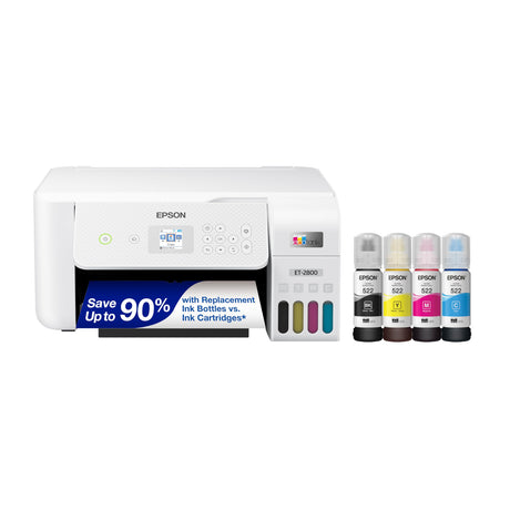 Epson EcoTank ET - 2800 Wireless Color All - in - One Cartridge - Free Supertank Printer with Scan and Copy â€“ The Ideal Basic Home Printer - Black, Medium - Build Your Ideas