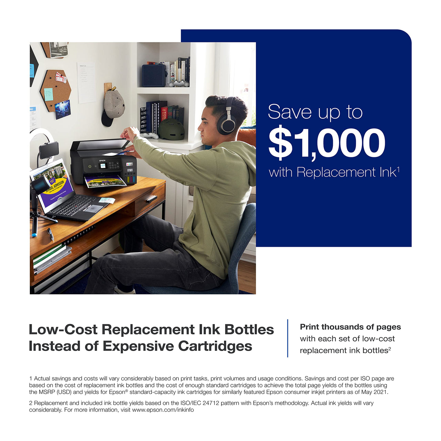 Epson EcoTank ET - 2800 Wireless Color All - in - One Cartridge - Free Supertank Printer with Scan and Copy â€“ The Ideal Basic Home Printer - Black, Medium - Build Your Ideas