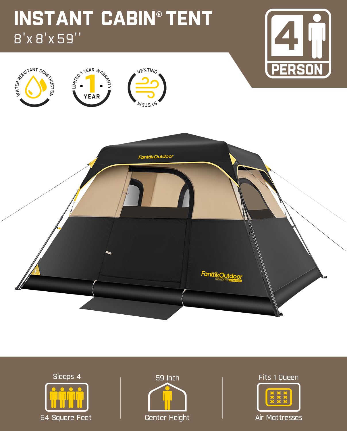 FanttikOutdoor Camping Tent 4/6/8/10 Person Instant Cabin Tent Setup in 60 Seconds with Rainfly & Windproof Portable with Carry Bag for Family Camping & Hiking - Build Your Ideas