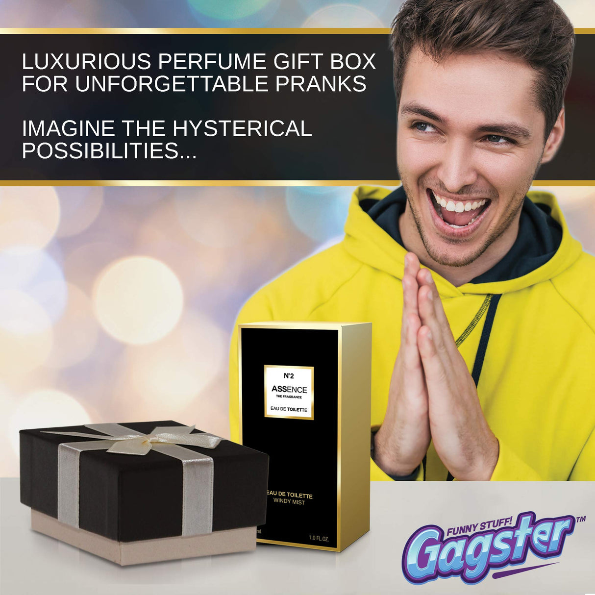 Gagster Prank Perfume - Hilarious Liquid Stink Spray Fragrance Bottle - Gag Gift for Fun Stuff Pranksters - Extra Strong - Girlfriend Prank - Realistic Package - Smelly Fake Perfume Atomizer - Build Your Ideas