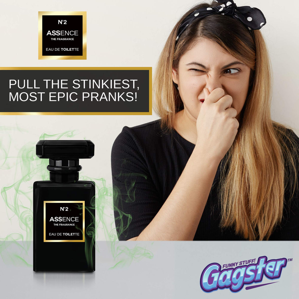 Gagster Prank Perfume - Hilarious Liquid Stink Spray Fragrance Bottle - Gag Gift for Fun Stuff Pranksters - Extra Strong - Girlfriend Prank - Realistic Package - Smelly Fake Perfume Atomizer - Build Your Ideas