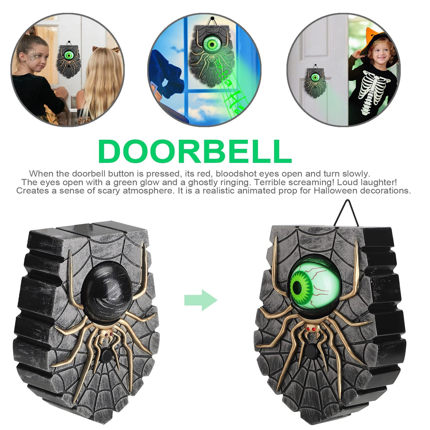Halloween Decoration, Halloween Doorbell, Haunted Doorbell Animated Eyeball Halloween Decor with Spooky Sounds, Haunted House Halloween Prop Decoration - Build Your Ideas