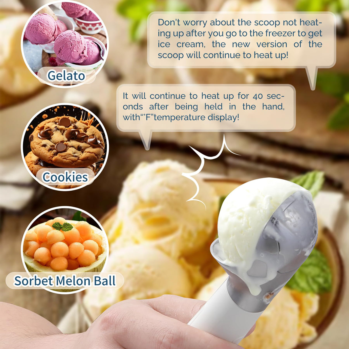 Heated Ice Cream Scoop Electric Ice Cream Scoops Best Rated, Rechargeable Icecream Scoop with LED Display, IP67 Waterproof, Professional Ice Cream Scoop for Hard Ice Cream, Best Icecream Scooper - Build Your Ideas