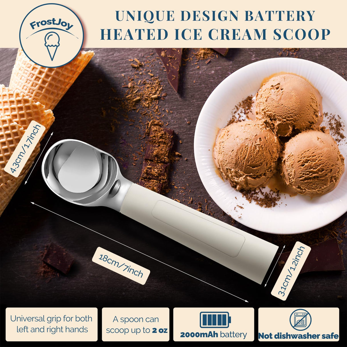 Heated Ice Cream Scoop Electric Ice Cream Scoops Best Rated, Rechargeable Icecream Scoop with LED Display, IP67 Waterproof, Professional Ice Cream Scoop for Hard Ice Cream, Best Icecream Scooper - Build Your Ideas