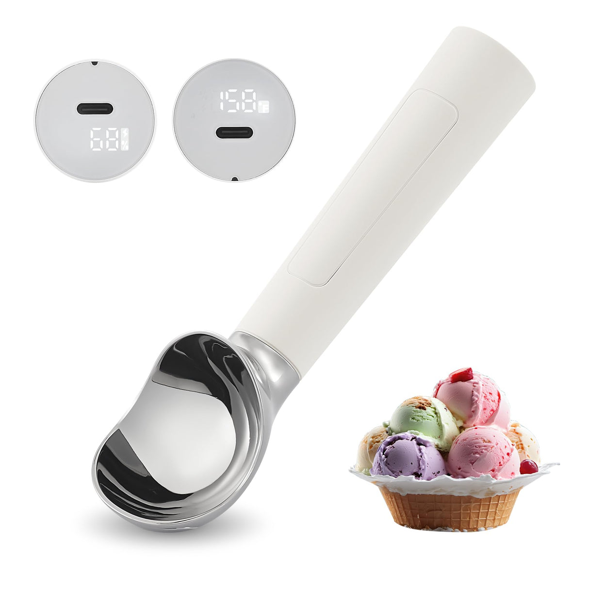 Heated Ice Cream Scoop Electric Ice Cream Scoops Best Rated, Rechargeable Icecream Scoop with LED Display, IP67 Waterproof, Professional Ice Cream Scoop for Hard Ice Cream, Best Icecream Scooper - Build Your Ideas