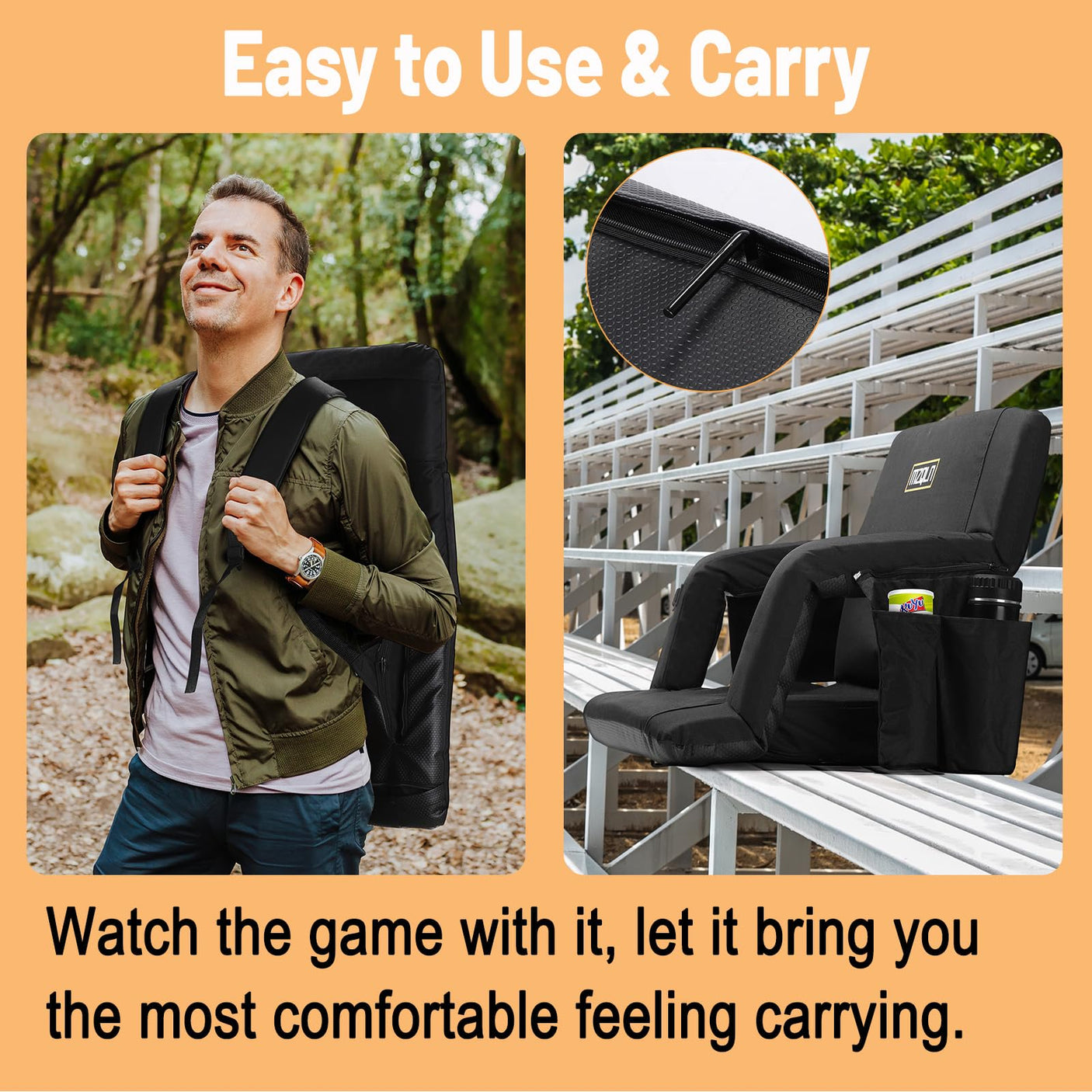 Heated Massage Stadium Seats Pack of 2, 25 Inche Folding Bleacher Chair with 10000mAh Portable Power*2, 3 Levels of Heat&Massage, 6 Reclining Positions for Camping, Sports - Build Your Ideas