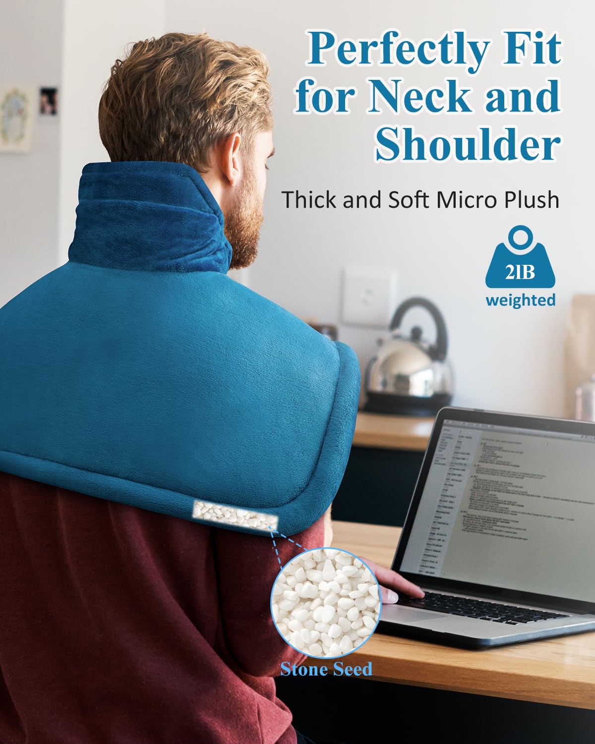 Heating Pad for Neck and Shoulder, Fathers Day Dad Gifts from Daughter Wife, Electric Weighted Heat Pad for Back Pain Relief, Anniversary Christmas Gifts for Men Women Mom Him Her, Blue - Build Your Ideas