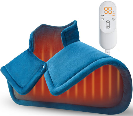 Heating Pad for Neck and Shoulder, Fathers Day Dad Gifts from Daughter Wife, Electric Weighted Heat Pad for Back Pain Relief, Anniversary Christmas Gifts for Men Women Mom Him Her, Blue - Build Your Ideas