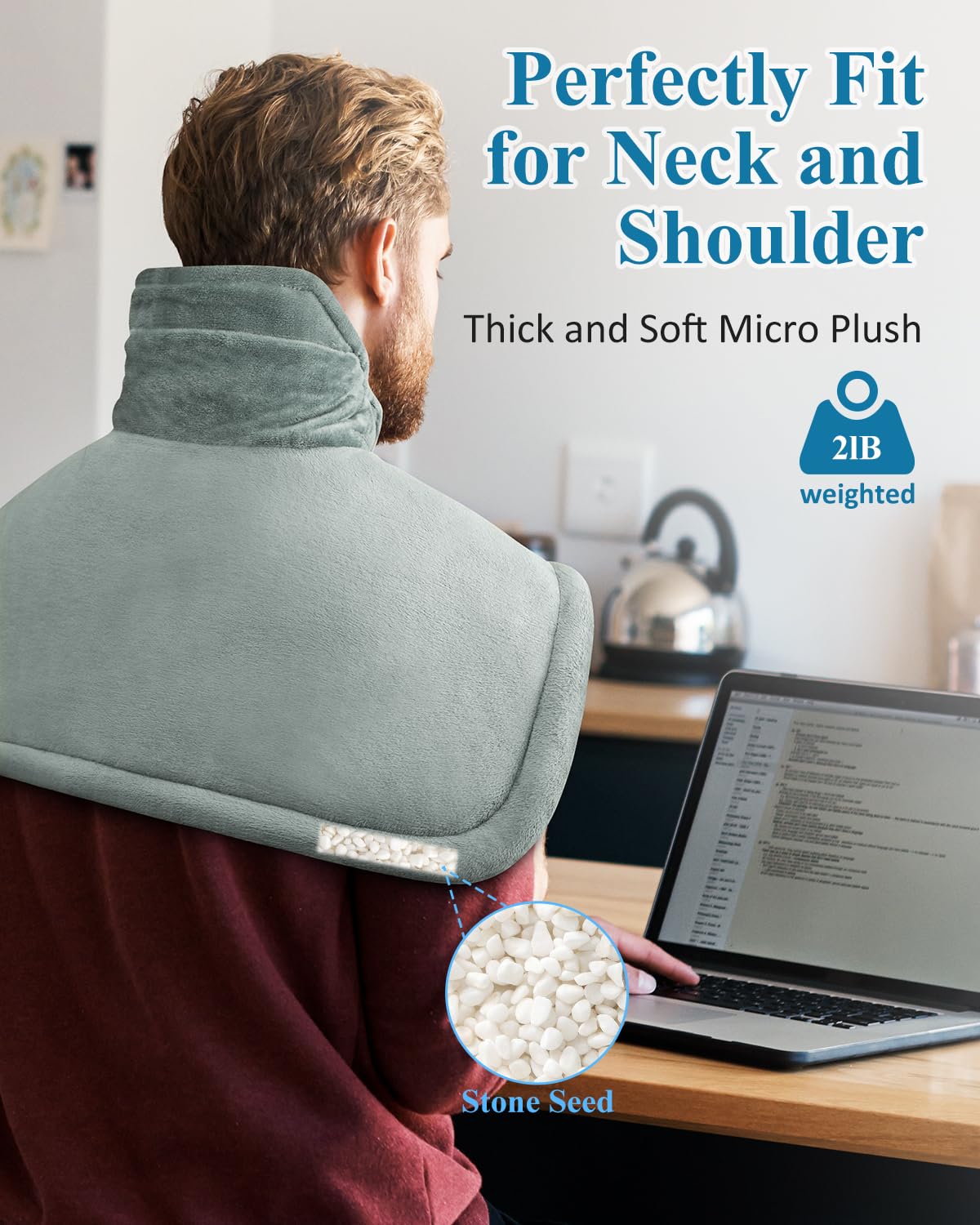 Heating Pad for Neck and Shoulder, Fathers Day Dad Gifts from Daughter Wife, Electric Weighted Heat Pad for Back Pain Relief, Anniversary Christmas Gifts for Men Women Mom Him Her, Blue - Build Your Ideas