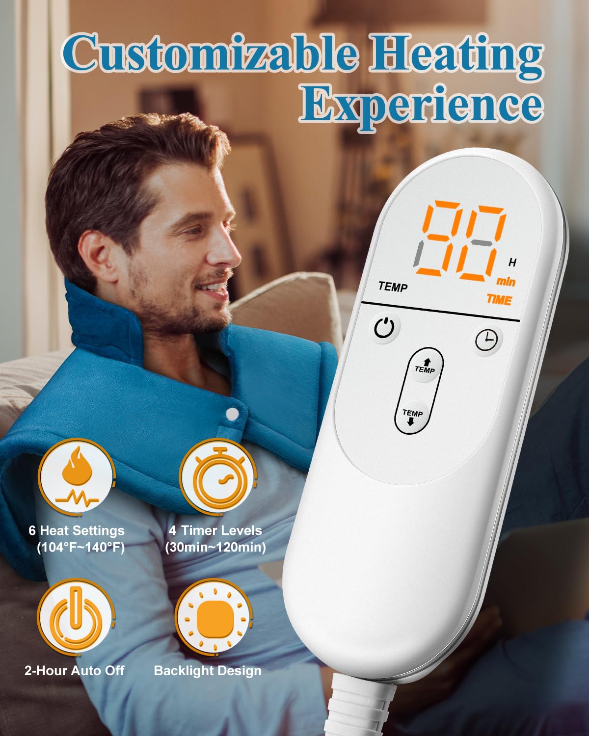 Heating Pad for Neck and Shoulder, Fathers Day Dad Gifts from Daughter Wife, Electric Weighted Heat Pad for Back Pain Relief, Anniversary Christmas Gifts for Men Women Mom Him Her, Blue - Build Your Ideas