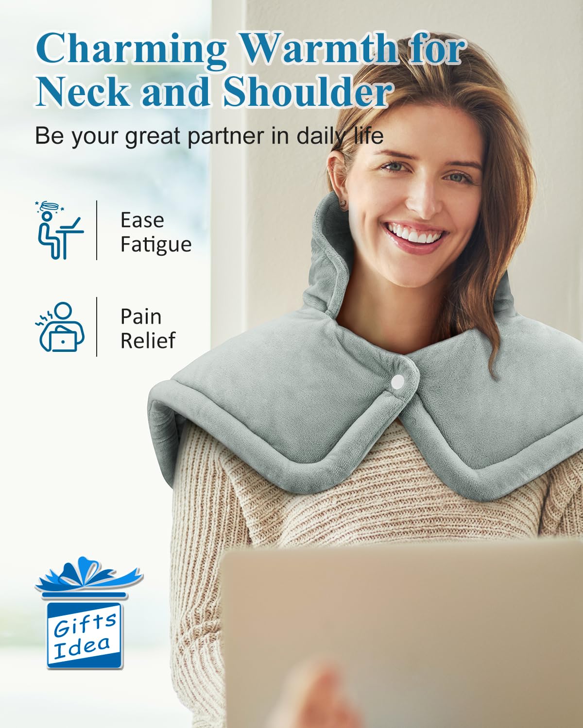 Heating Pad for Neck and Shoulder, Fathers Day Dad Gifts from Daughter Wife, Electric Weighted Heat Pad for Back Pain Relief, Anniversary Christmas Gifts for Men Women Mom Him Her, Blue - Build Your Ideas