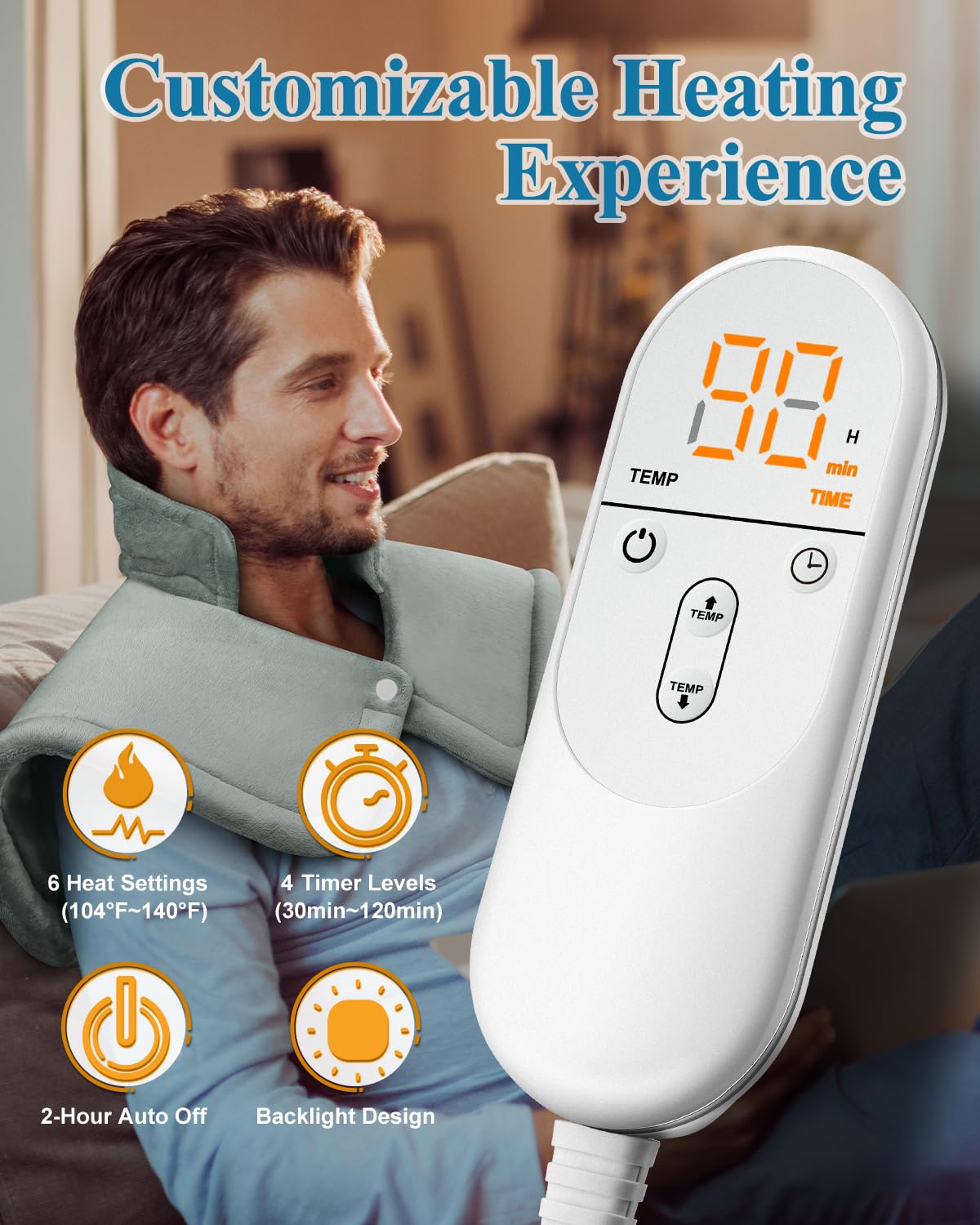 Heating Pad for Neck and Shoulder, Fathers Day Dad Gifts from Daughter Wife, Electric Weighted Heat Pad for Back Pain Relief, Anniversary Christmas Gifts for Men Women Mom Him Her, Blue - Build Your Ideas