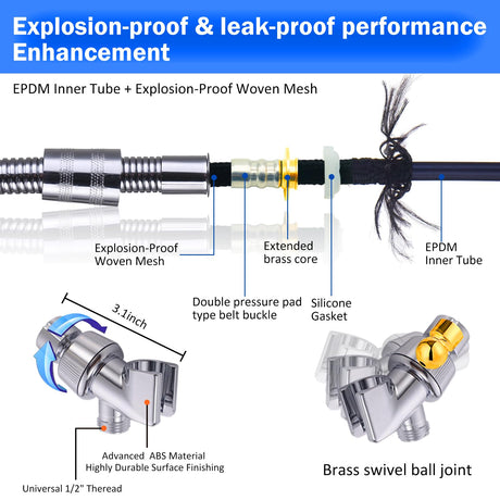 High Pressure Shower Heads, Handheld Turbo Fan Shower, Hydro Jet Shower Head with 79 Inch Hose,Bracket,Cotton Filters and Bath Loofah, One Key Pause Switch 360 Degrees Rotating (Blue with hose) - Build Your Ideas