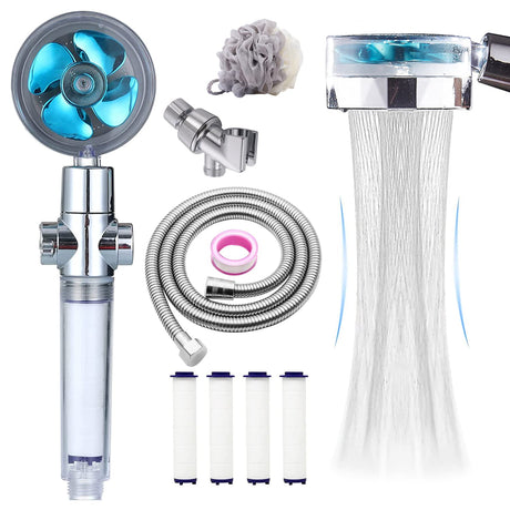 High Pressure Shower Heads, Handheld Turbo Fan Shower, Hydro Jet Shower Head with 79 Inch Hose,Bracket,Cotton Filters and Bath Loofah, One Key Pause Switch 360 Degrees Rotating (Blue with hose) - Build Your Ideas