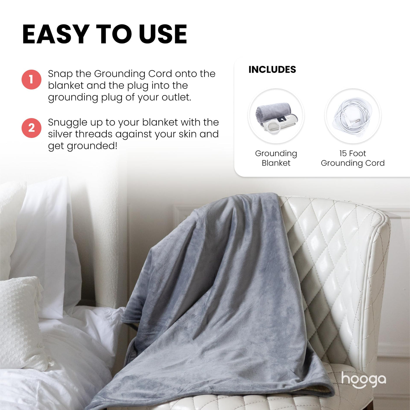 hooga Grounding Blanket for Improved Sleep, Pain Relief, Energy, Inflammation. Grounded Throw, Earth Connected Bedding. Conductive Silver Fiber. Grounding Cord Included. 60x80 Inch, Queen Size. - Build Your Ideas