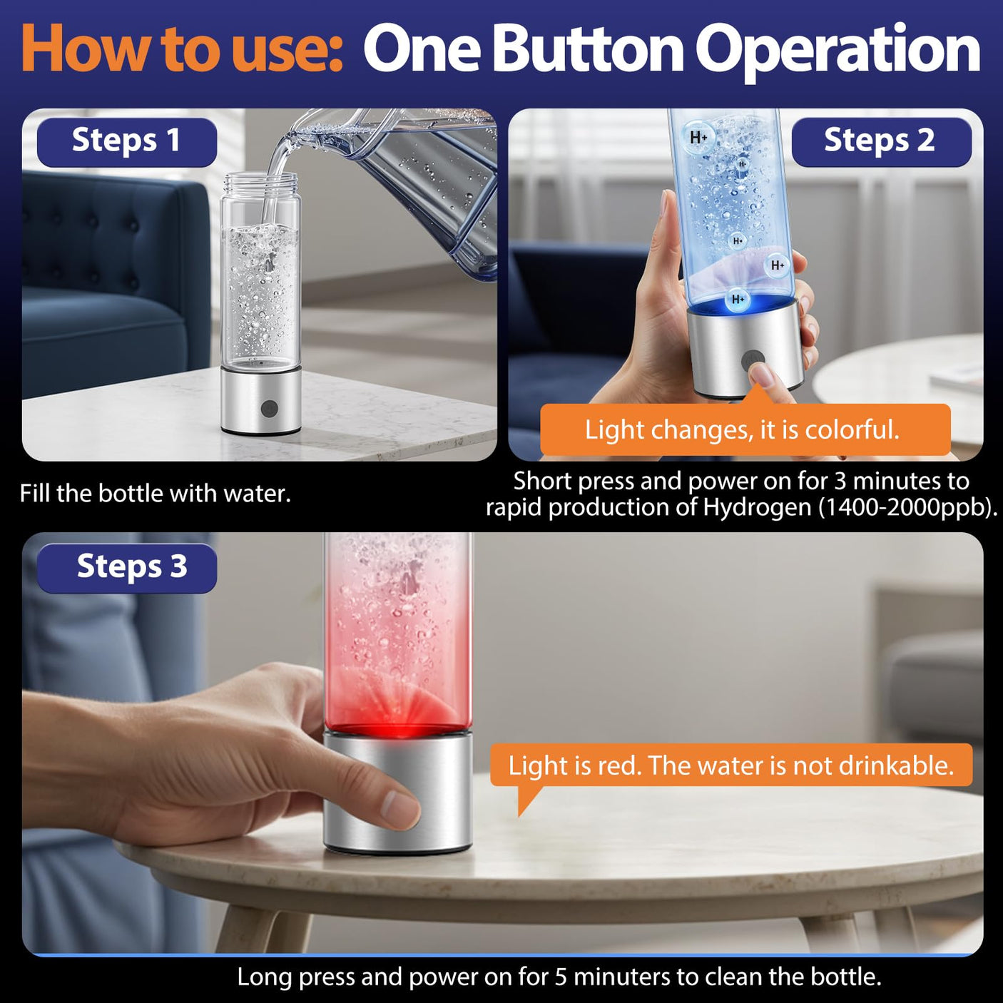 Hydrogen Water Bottle Generator, Portable Rechargeable aquahealth Hydrogen Water, Hydrogen Water Ionizer Machine, with SPE/PEM Technology, for Home Office Travel Fitness Drinking (Sliver) - Build Your Ideas