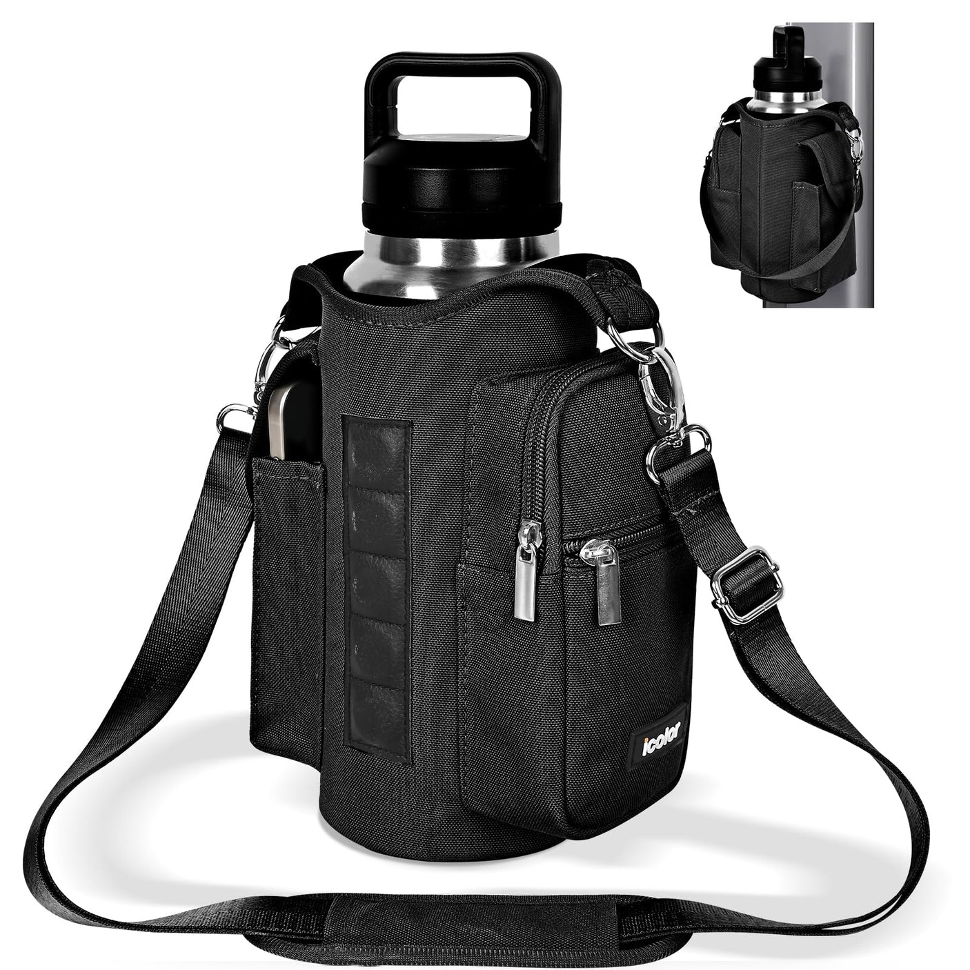 icolor Magnetic Gym Bag Water Bottle Carrier Holder with Phone Pockets & Shoulder Strap,5 Built - in Magnets Gym Bottle Pouch Sleeve,Magnetic Bag Gym Accessories Organizer for Men Women - Build Your Ideas