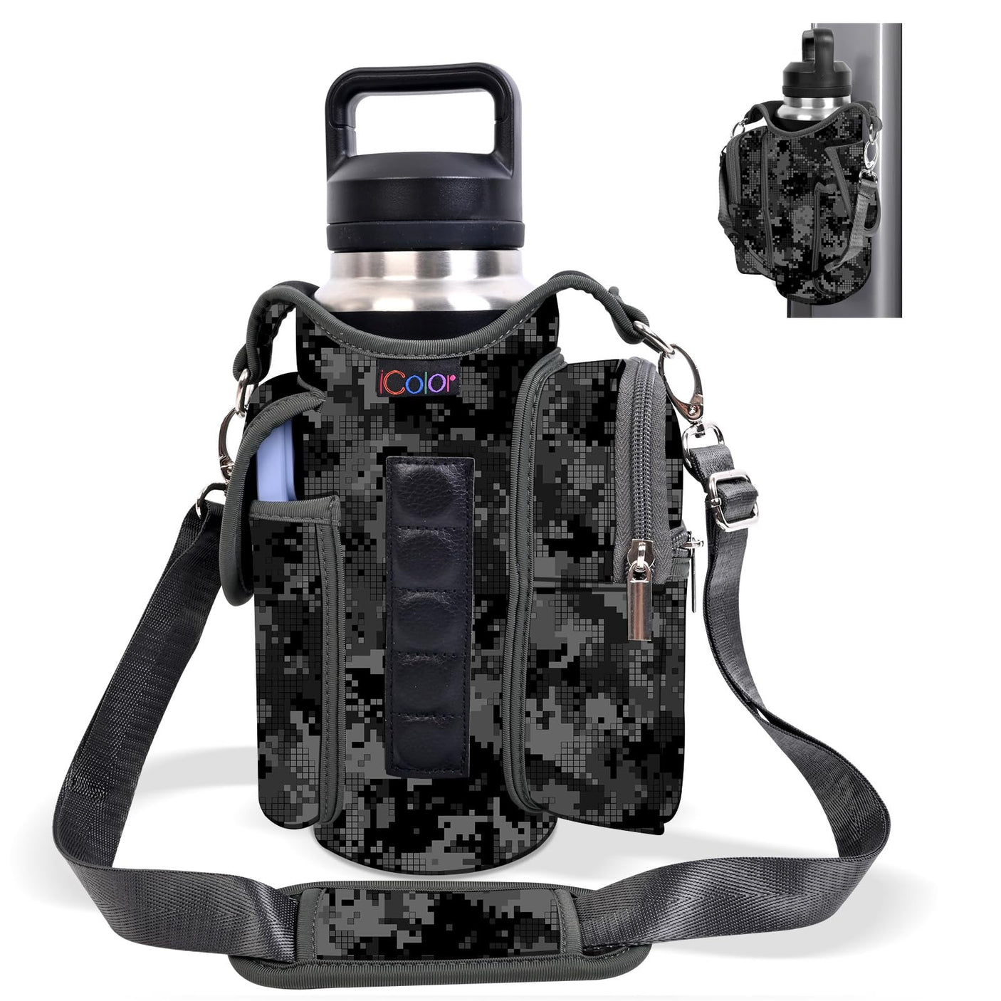 icolor Magnetic Gym Bag Water Bottle Carrier Holder with Phone Pockets & Shoulder Strap,5 Built - in Magnets Gym Bottle Pouch Sleeve,Magnetic Bag Gym Accessories Organizer for Men Women - Build Your Ideas