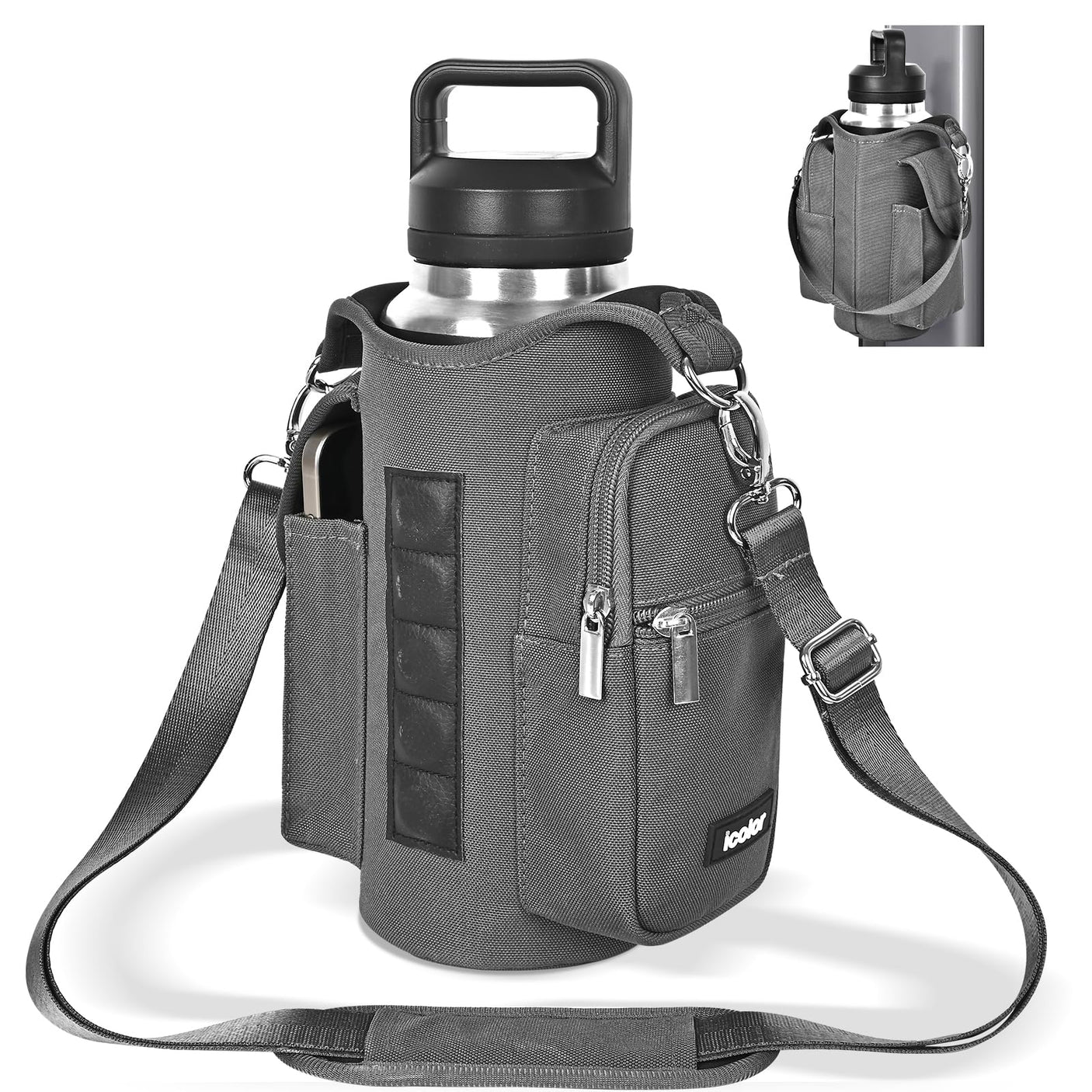 icolor Magnetic Gym Bag Water Bottle Carrier Holder with Phone Pockets & Shoulder Strap,5 Built - in Magnets Gym Bottle Pouch Sleeve,Magnetic Bag Gym Accessories Organizer for Men Women - Build Your Ideas