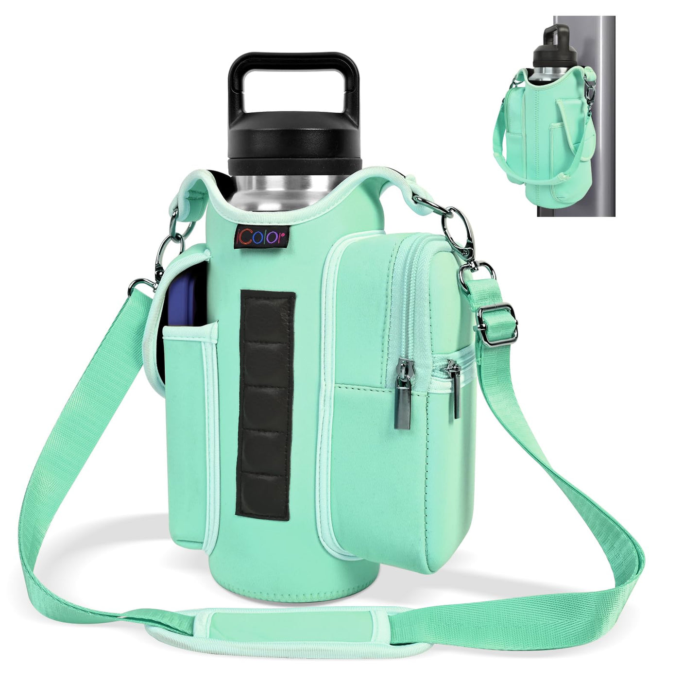 icolor Magnetic Gym Bag Water Bottle Carrier Holder with Phone Pockets & Shoulder Strap,5 Built - in Magnets Gym Bottle Pouch Sleeve,Magnetic Bag Gym Accessories Organizer for Men Women - Build Your Ideas
