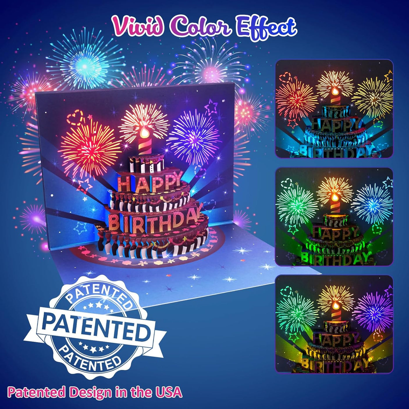 INPHER Birthday Cards Fireworks Pop Up Cake Light and Music Happy Birthday Gifts Decorations for Women, Men, Mom, Grandma - Build Your Ideas