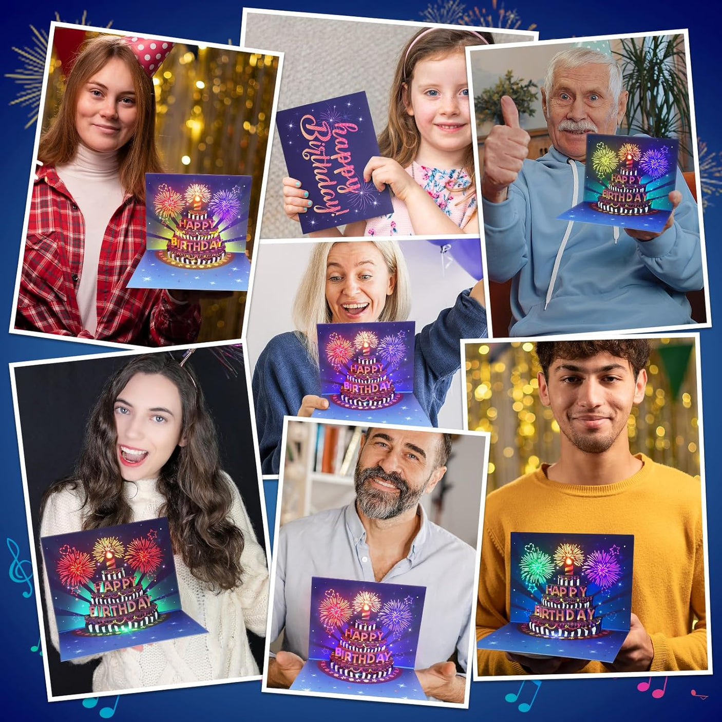 INPHER Birthday Cards Fireworks Pop Up Cake Light and Music Happy Birthday Gifts Decorations for Women, Men, Mom, Grandma - Build Your Ideas
