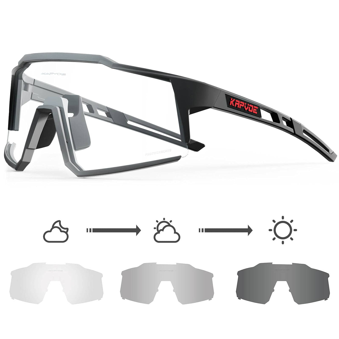 KAPVOE Photochromic Cycling Glasses MTB Clear Mountain Bike Transition Bicycle Sunglasses for Men Women - K9022 - Build Your Ideas