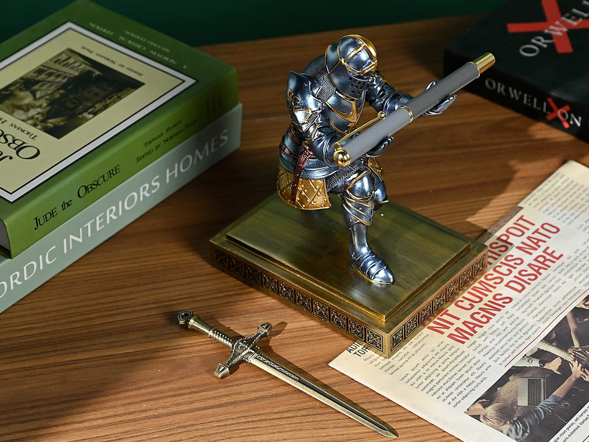 King's Guard Knight Pen Holder Pen Stand Desk Organizers and Accessories Resin Pencil Holder as Gift with a Metal Sword Letter Opener for Office and Home (Blue) - Build Your Ideas