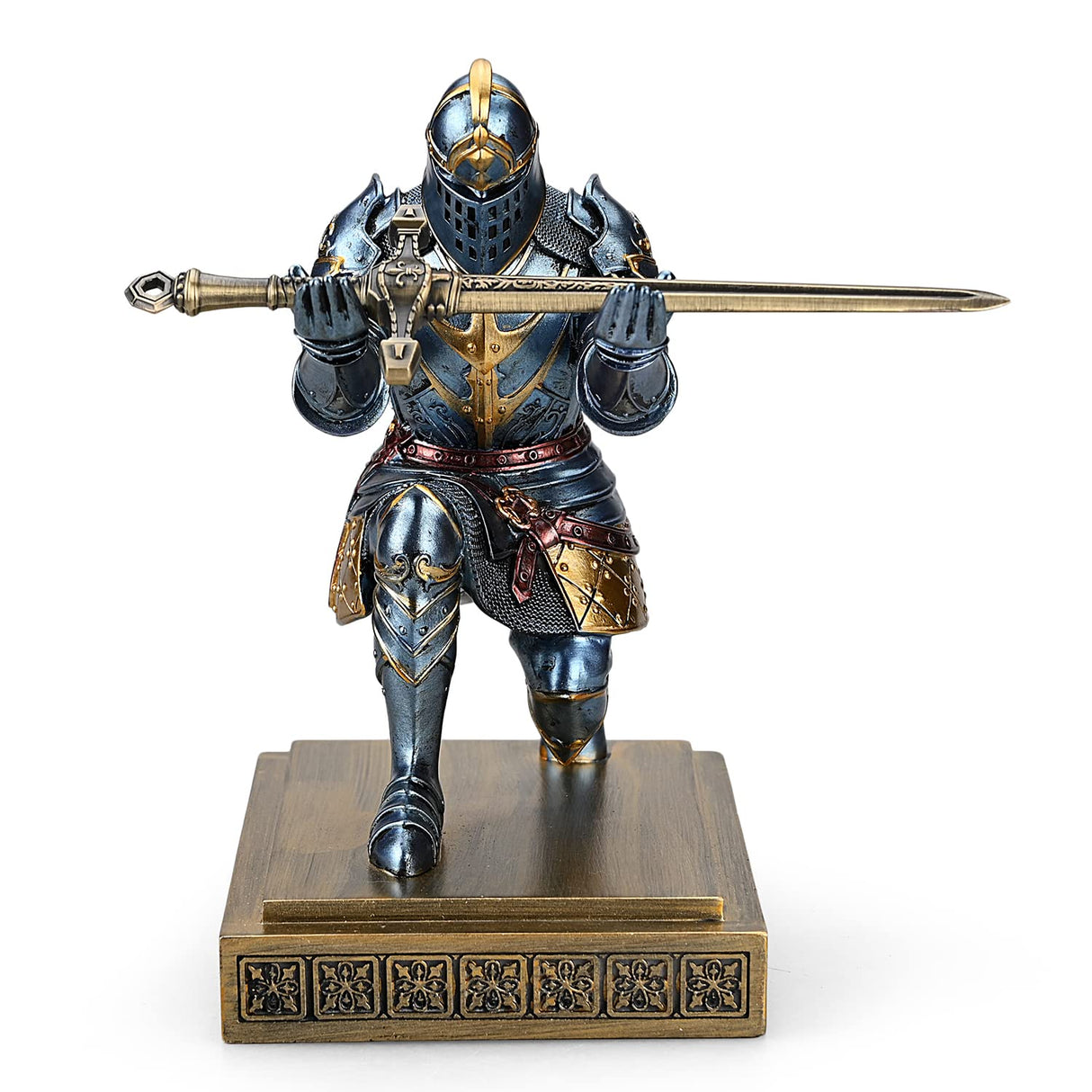 King's Guard Knight Pen Holder Pen Stand Desk Organizers and Accessories Resin Pencil Holder as Gift with a Metal Sword Letter Opener for Office and Home (Blue) - Build Your Ideas