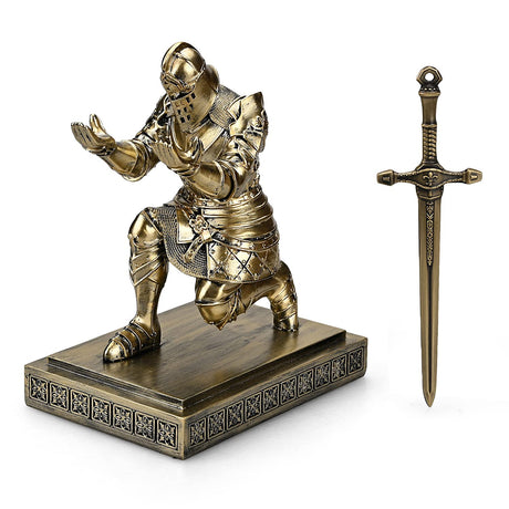 King's Guard Knight Pen Holder Pen Stand Desk Organizers and Accessories Resin Pencil Holder as Gift with a Metal Sword Letter Opener for Office and Home (Blue) - Build Your Ideas
