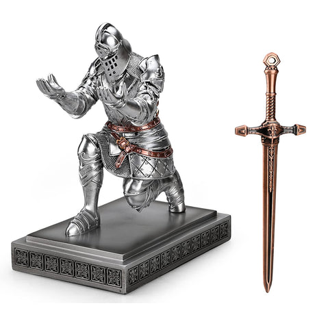 King's Guard Knight Pen Holder Pen Stand Desk Organizers and Accessories Resin Pencil Holder as Gift with a Metal Sword Letter Opener for Office and Home (Blue) - Build Your Ideas