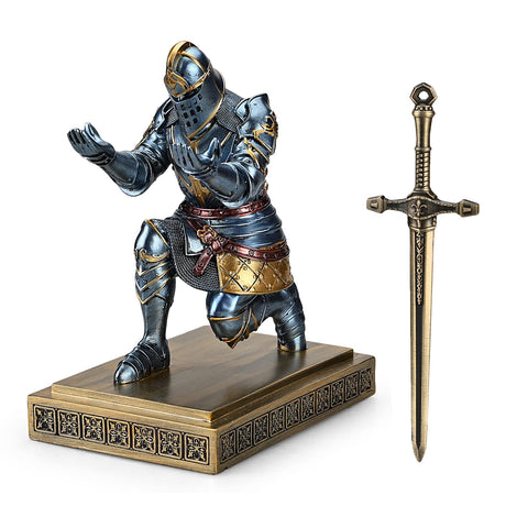 King's Guard Knight Pen Holder Pen Stand Desk Organizers and Accessories Resin Pencil Holder as Gift with a Metal Sword Letter Opener for Office and Home (Blue) - Build Your Ideas